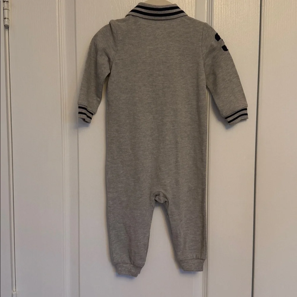 Ralph Lauren Grey and Navy Polo One-Piece Romper